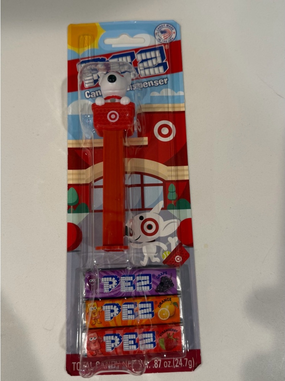 Target Red Bullseye PEZ Dispenser with White Mascot Top and Assorted Candy NWT